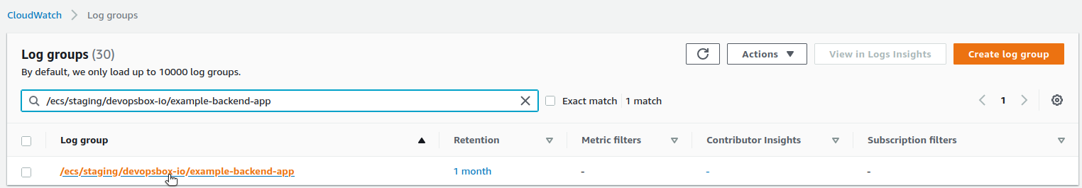 Select AWS CloudWatch log group