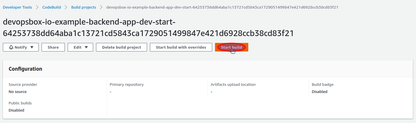 AWS CodeBuild start build