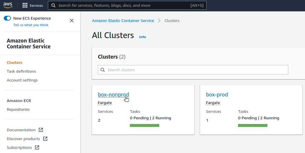 Select ECS cluster