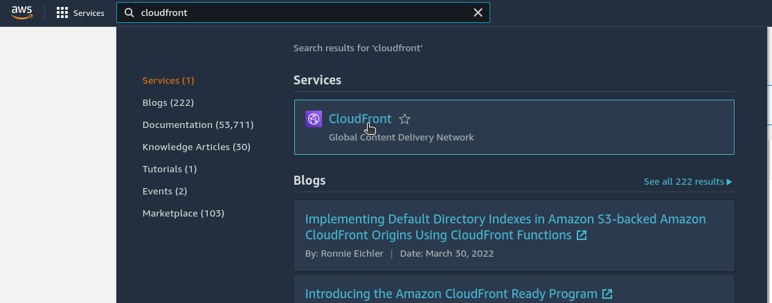 Find AWS CloudFront service