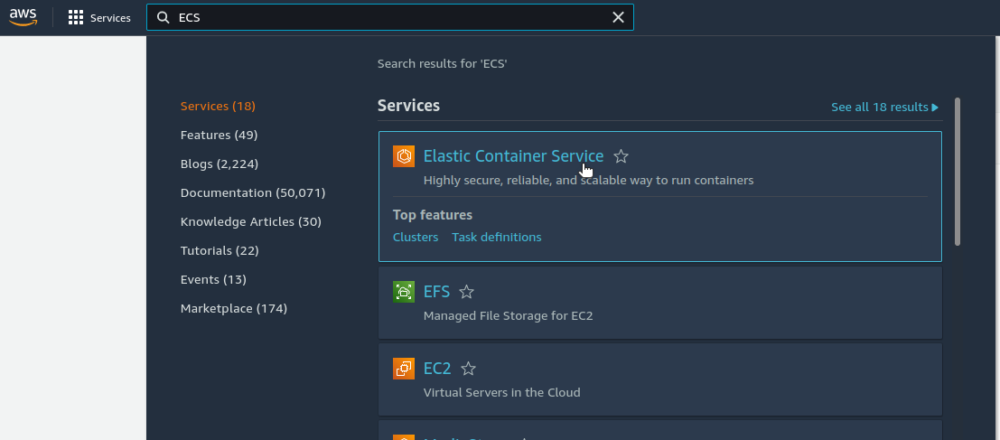 Find AWS ECS service
