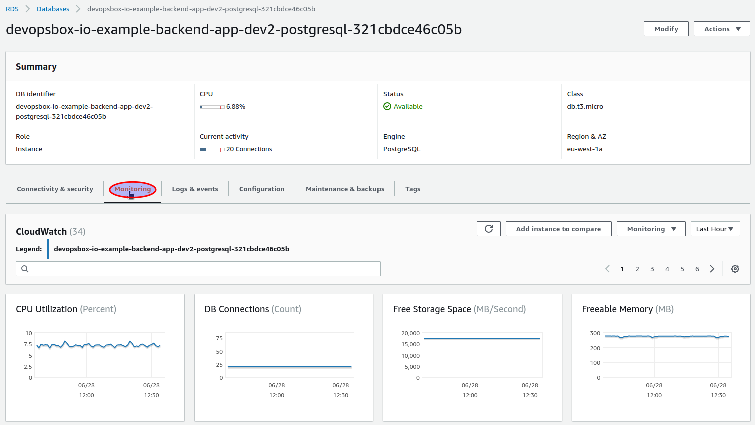 PostgreSQL RDS instance metrics
